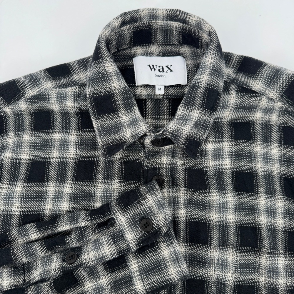 Wax London Mens Shelly Medium Black White Plaid Check Cotton Flannel